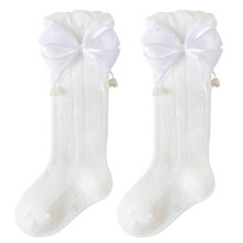 Toddler Girls Bowknot Socks Elastic Top Lace Decoration-White M