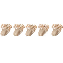 5 Units Childrens Cotton Socks Fashionable Lace Trim &-Khaki S