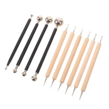 1Set Double Ended Stainless Steel Clay Modeling Tools with Wooden Grip
