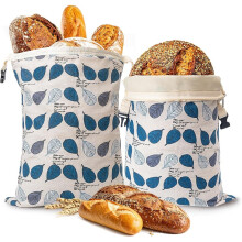 (Blue Leaf) 2pcs Reusable Beeswax Bread Bag for Homemade Bread, Extra Large Cotton Sourdough Bread Storage Bags, Freezer Safe Bread Keeper