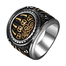 Anillo vikingo con huella de oso para hombre, acero inoxidable, talla 11