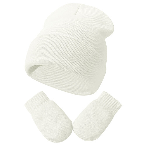 Strickmütze und Fäustlinge für Babys, weich, einfarbig, 3–24