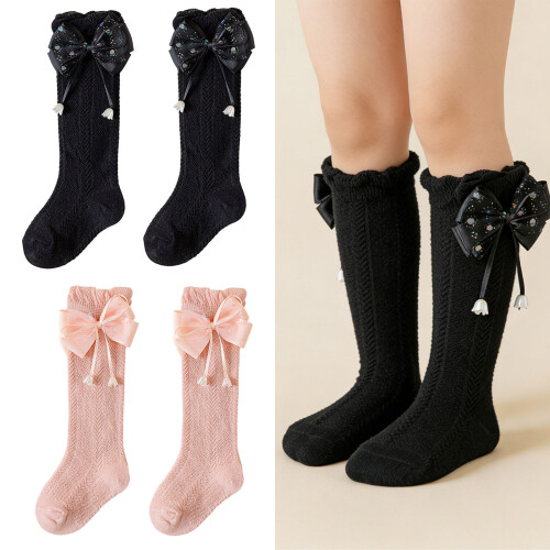 Childrens Calf Socks Elegant Style Lace Edge Multiple-Red M 2