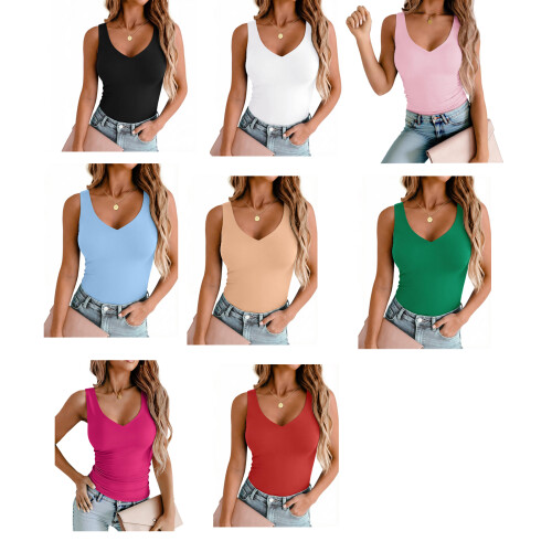 Deep V Neck Camisole Soft Fabric Breathable-rose red S 1