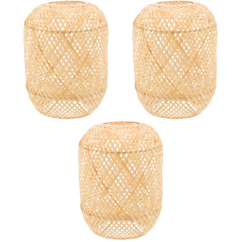 3Pcs Light Yellow Bamboo Lampshades Bedside Table Lamp Covers Rustic 1