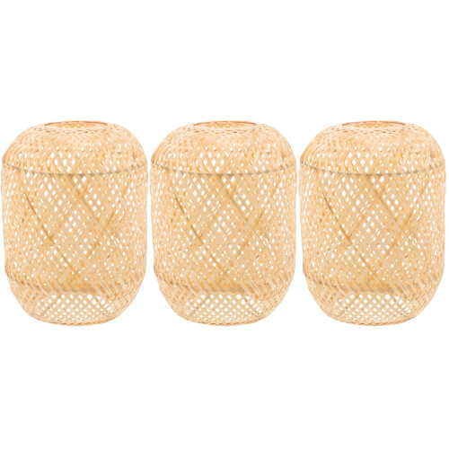 3Pcs Light Yellow Bamboo Lampshades Bedside Table Lamp Covers Rustic 2
