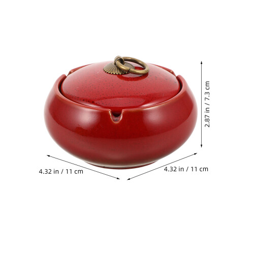 Red Ceramic Ashtray with Lid Windproof Decorative for Home Patio 1