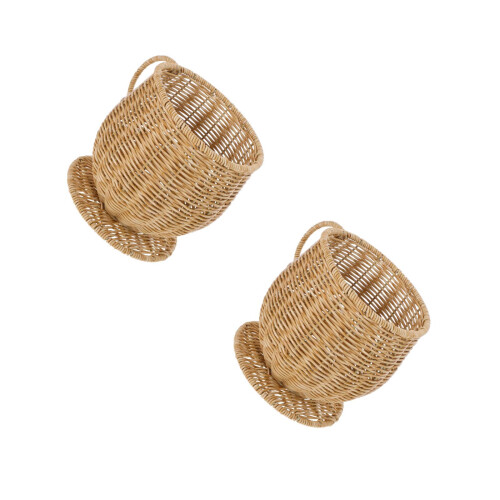 2Pcs Handwoven Imitation Rattan Storage Baskets Khaki for Kitchen Use 2