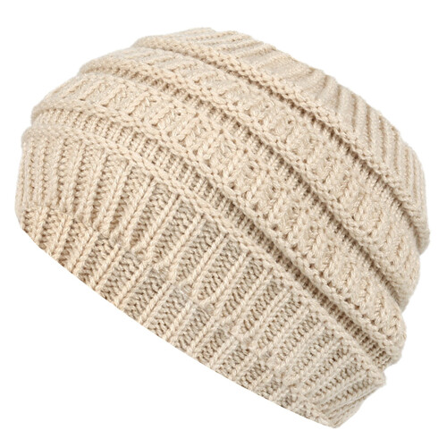 Beige gebreide acryl hoofdband met brede rand 1