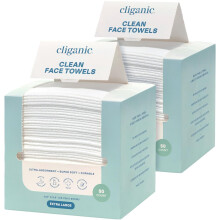 Cliganic Clean Face Towels XL, Multi-Pack (100 Count), Disposable, Ultra-Absorbent, Hypoallergenic & Soft-Makeup Remover Dry Wipes, for All Skin Types