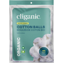 Cliganic Organic Super Jumbo Cotton Balls (100 Count) - Hypoallergenic, Absorbent, Large Size, 100% Pure (Packaging May Vary)