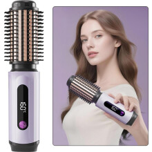 Cordless curling brush 38 mm, 2-in-1 thermal brush straightening & curling brush, 3 temperature settings, ionic styling brush