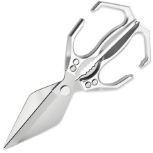 Kitchen scissors, 25cm multifunctional household scissors, 3CR13 stainless steel, 3.5 mm thickness, aluminum handle, walnut clip de