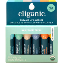 Cliganic Organic Lip Balm Set (6 Flavors) - 100% Natural Hydrating, Moisturizing for Dry Cracked Lips, (Rainforest Fresh)