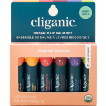 Cliganic Organic Lip Balm Set - 6 Tropical Flavors - 100% Natural Moisturizer for Cracked & Dry Lips (Tropical Passion)