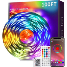 LED-strip, 30m RGB LED-strip med fjernbetjening, Bluetooth, musiksynkronisering, timerindstilling, dæmpbar, farveskiftende til rum, fes