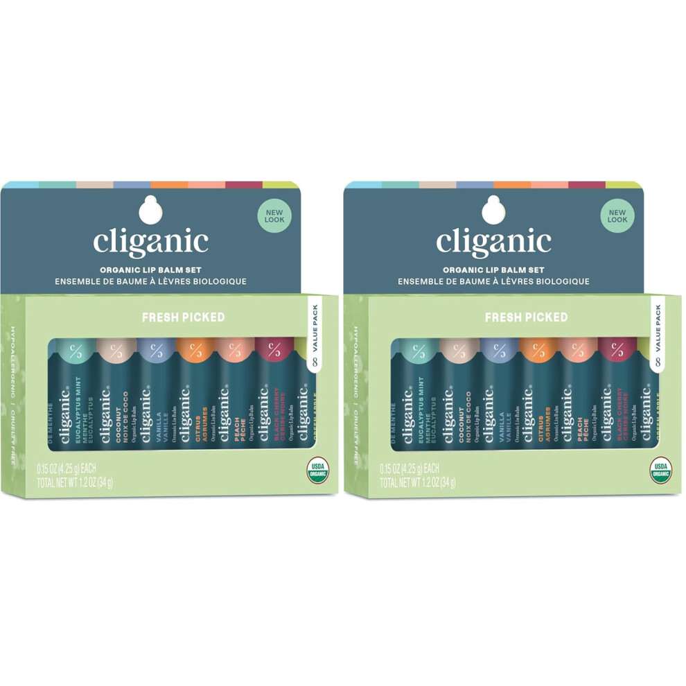 Cliganic Organic Lip Balm Set (Fresh Picked, 8 Flavors) - 100% Natural Moisturizer For Cracked & Dry Lips (Pack Of 2)