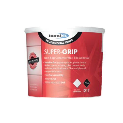Super Grip Ready Mix Non Slip Ceramic Wall Tile Adhesive Off White 7.5Kg