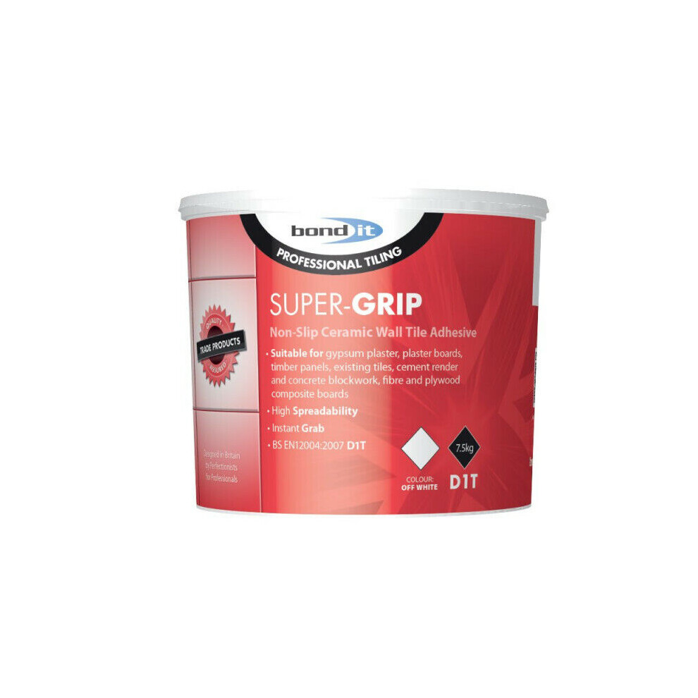 Super Grip Ready Mix Non Slip Ceramic Wall Tile Adhesive Off White 7.5Kg 5061022239385