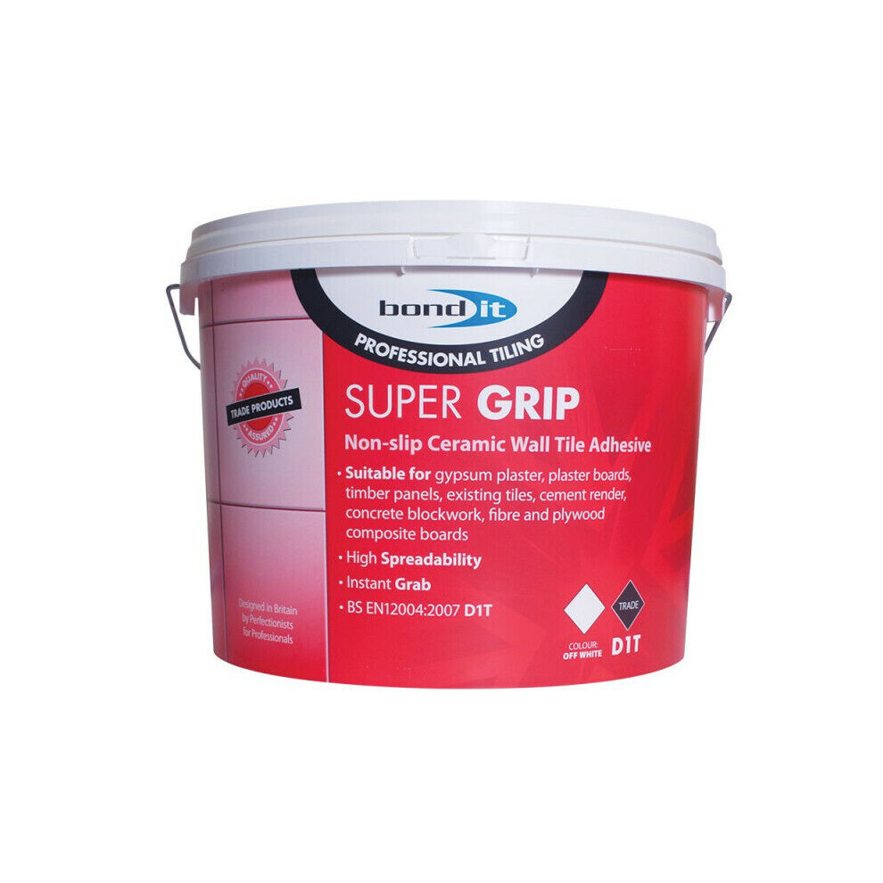 Super Grip Ready Mix Non Slip Ceramic Wall Tiles Adhesive Off White 15Kg 5061022239378