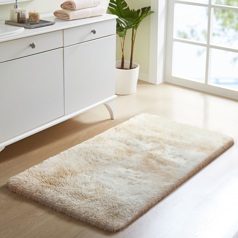 Imperial Rooms (60Cm X 220Cm (2Ft X 7Ft 3")_Runner, Tie-Dye Shaggy Rugs) Fluffy Rug Non-Slip Shaggy Rugs Living Room Carpet Cream