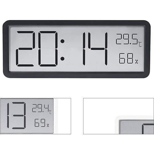 Digital wall clock, clock, wall decor, temperature, date and humidity display, 20cm, black 1