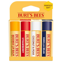 Burt's Bees Lip Balm, Beeswax, Strawberry, Coconut and Pear, and Vanilla Bean Pack Tint-Free, Natural Lip Treatment, 4 Tubes, 0.15 oz.