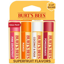 Burt's Bees Pink Grapefruit, Mango, Coconut and Pear, and Pomegranate Moisturizing Lip Balm, 100% Natural Origin, Mother's Day Gift, 4 Tubes, 0.15 oz