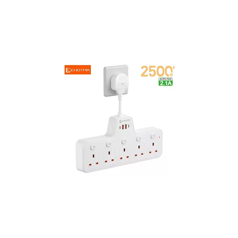 Uk Plug Ac Power Strip 2500W With Independent Switches Multitap Outlet Network Filter Usb C Ports 2.1A Fast Charging Adapter (White With Usb) 871133620959