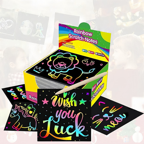 Rainbow Scratch Notes Art Kit with Stylus & Dispenser, 100pcs