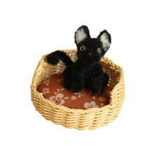 Pet Cats Rattan Bed Model Dollhouses-Light color rattan p