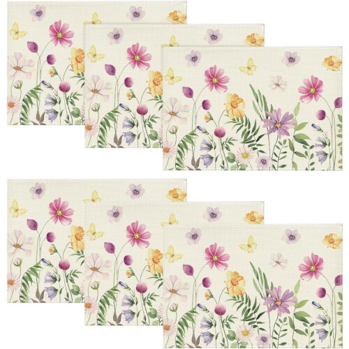 Ensemble de 6 sets de table à motifs floraux et papillons, 30 x 45 cm