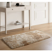 (80 x 150 cm (2 ft 6 in x 5 ft), Tie-Dye Beige) Anti Slip Shaggy Rug For Living Room Runner Carpet