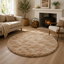 (120cm x 120cm (4 x 4 ft)- Circle Round Rug, Tie-Dye Beige) Anti Slip Shaggy Rug For Living Room Runner Carpet