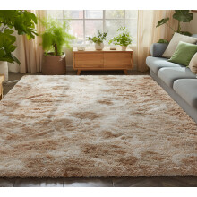 (120cm x 170cm (4ft x 5ft 8"), Tie-Dye Beige) Anti Slip Shaggy Rug For Living Room Runner Carpet