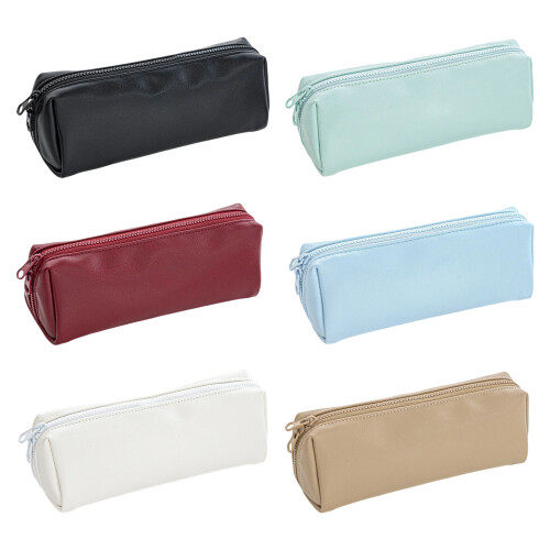 Waterproof PU Leather Pencil Case Zippered Pencil Pouches-Blue 1