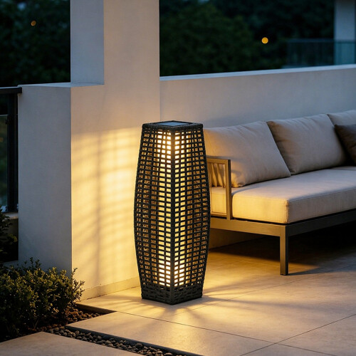 Solar Rattan LED Lantern Grey IP44 Outdoor Light 1