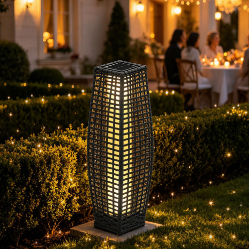 Solar Rattan LED Lantern Grey IP44 Outdoor Light