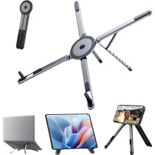 Magnetic 3-in-1 Laptop & Phone Stand, Portable Aluminium Alloy Foldable Riser for Desk, Travel & Vlog