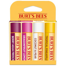 Burt's Bees Lip Balm - Berry Agua Fresca, Dragonfruit Lemon, Coconut & Pear, Tropical Pineapple Pack, With Beeswax, 4 Tubes, 0.15 oz. (Tropical)