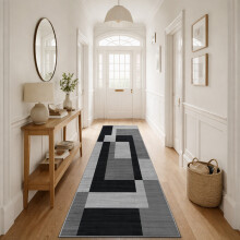 (80 x 300 cm (2 ft 6 in x 9 ft 8 in)_Long Runner Rug Hallway Carpet, Milo Black Grey) Extra Large Rugs Living Room Printed Rug Runner