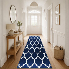 (80 x 300 cm (2 ft 6 in x 9 ft 8 in)_Long Runner Rug Hallway Carpet, Ava Navy) Extra Large Rugs Living Room Printed Rug Runner
