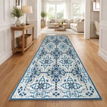 (80 x 300 cm (2 ft 6 in x 9 ft 8 in)- Extra Large Hallway Runner Rug) Blue Rugs Non Slip Traditional Carpet Rug Runner Mat