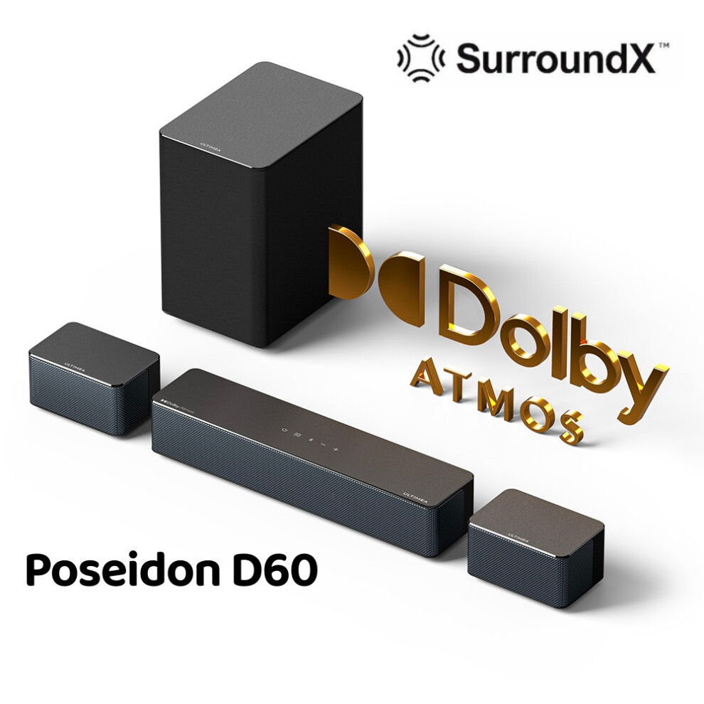 Ultimea Poseidon Series Dolby Atmos Soundbar, 410W Surround Sound System W/ Wireless Subwoofer, Surround And Bass Adjustable Home Audio Tv Speakers 6978897886424