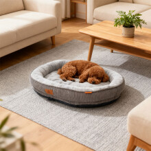 (Grey, M) Ultra-Soft Velvet & Corduroy Pet Sleeping Bed