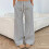 Women's striped casual loose drawstring elastic-Dark Grey S 3