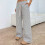 Women's striped casual loose drawstring elastic-Dark Grey S 5