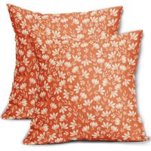 Oranje kussenhoezen met bloemenprint 18x18 inch (2 stuks)
