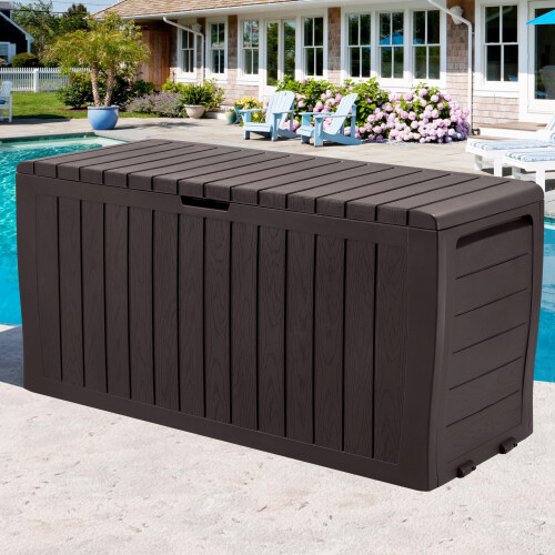 Outdoor Storage Box Espresso 75 Gallon Waterproof with 1