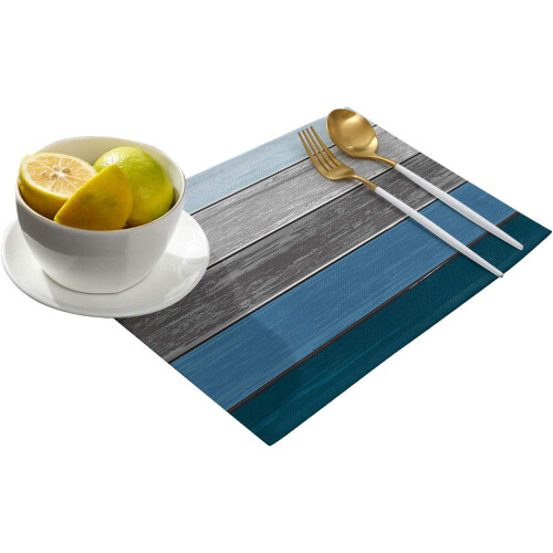 Lot de 6 sets de table rétro en bois de grange, 45 x 30 cm, polyester 1